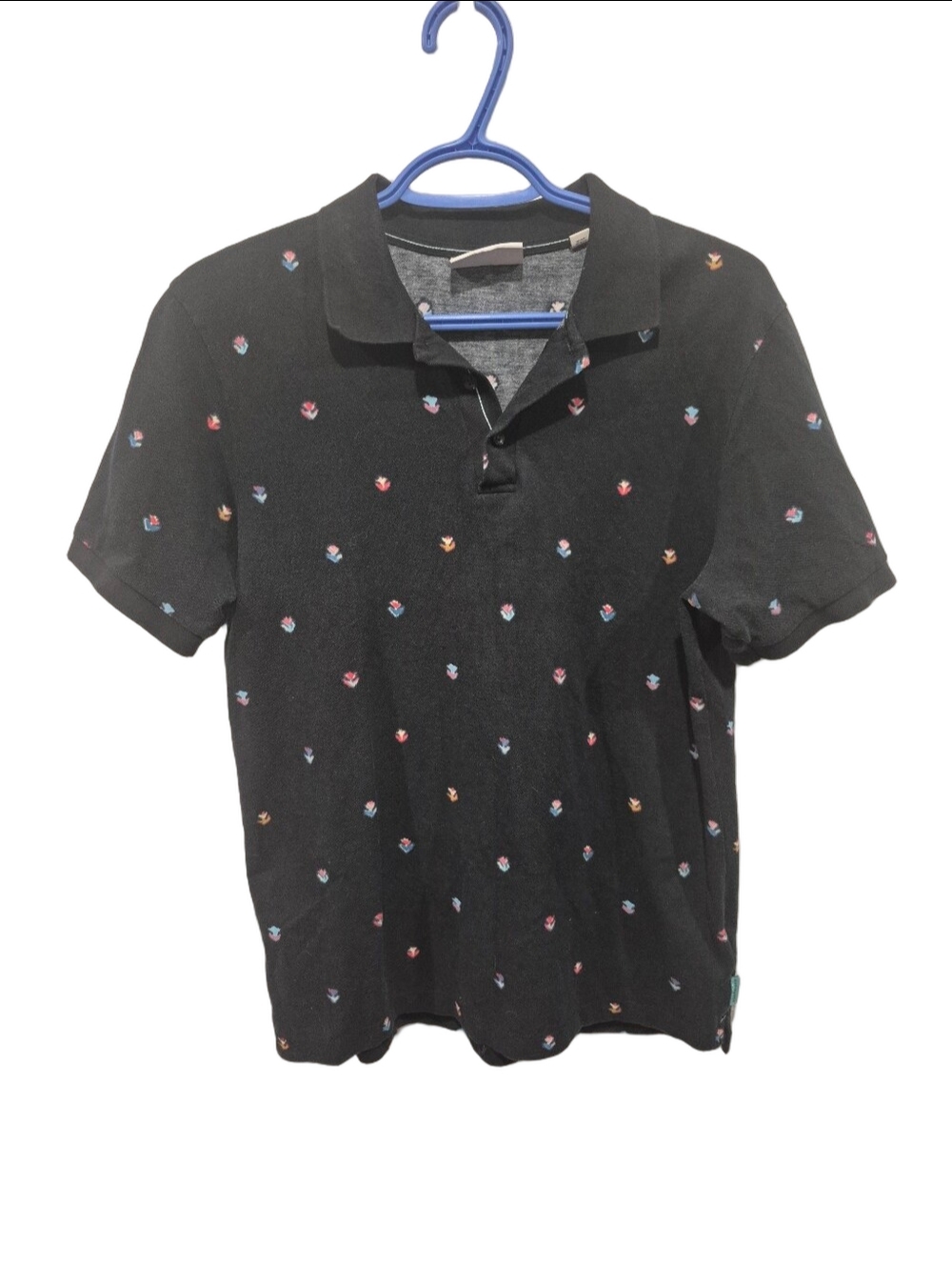 Scotch & Soda Amsterdam Black Floral Tulip Embroidered Polo Shirt Organic Cotton